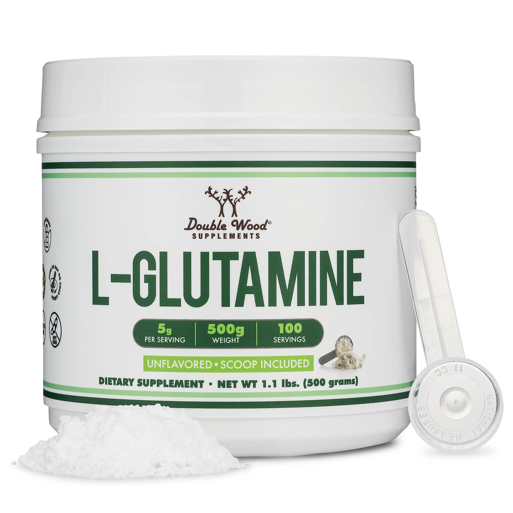 Double Wood L-Glutamine Powder bottle with scoop
