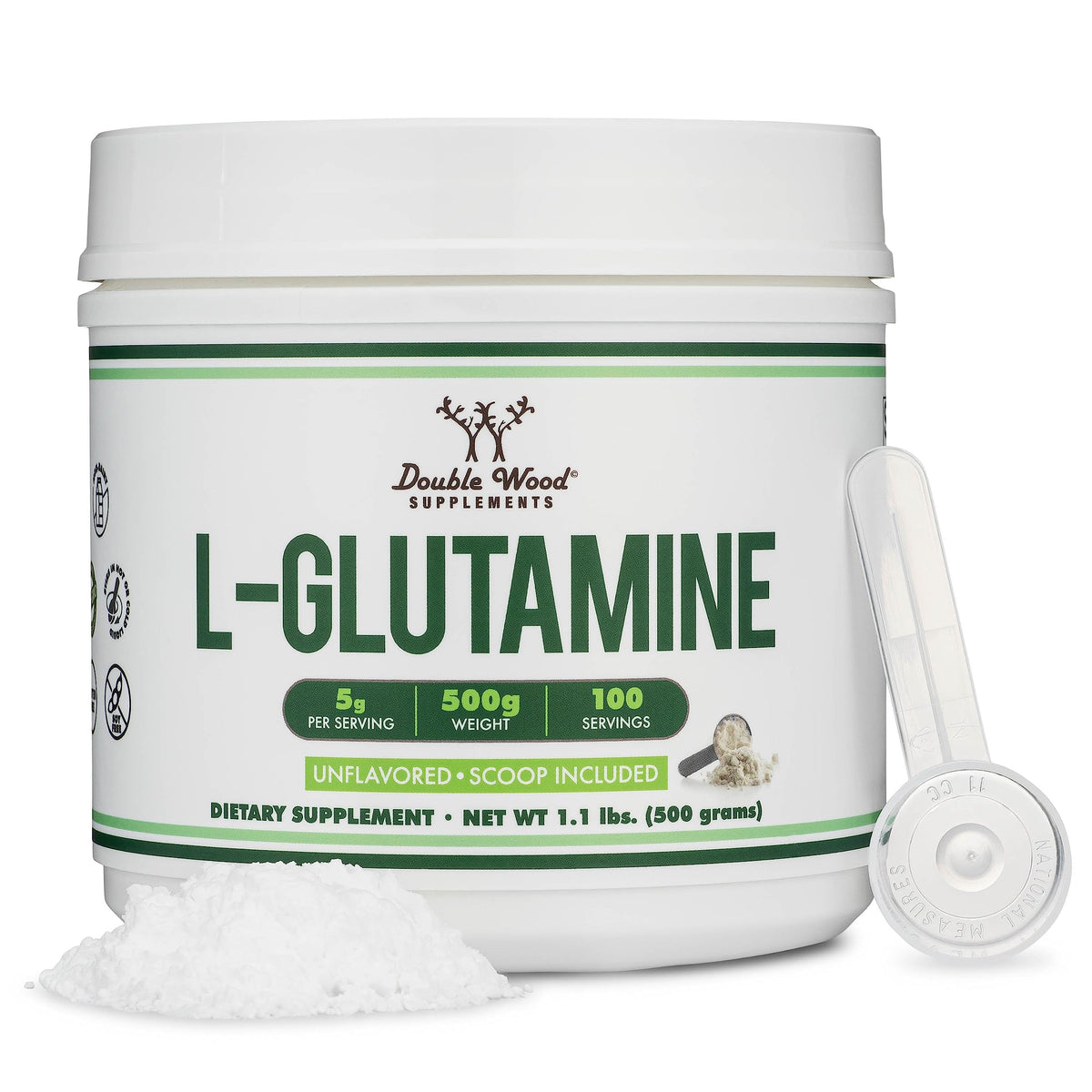 Double Wood L-Glutamine Powder bottle with scoop