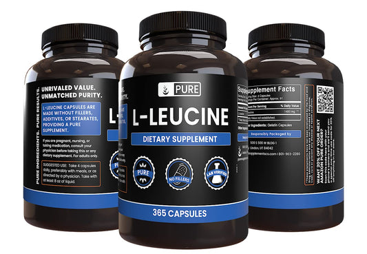 L-Leucine capsules highlighting single-ingredient formula.
