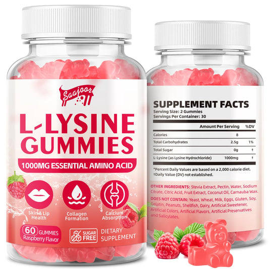 Bottle of L-Lysine 1000mg Gummies for immune support and skin health