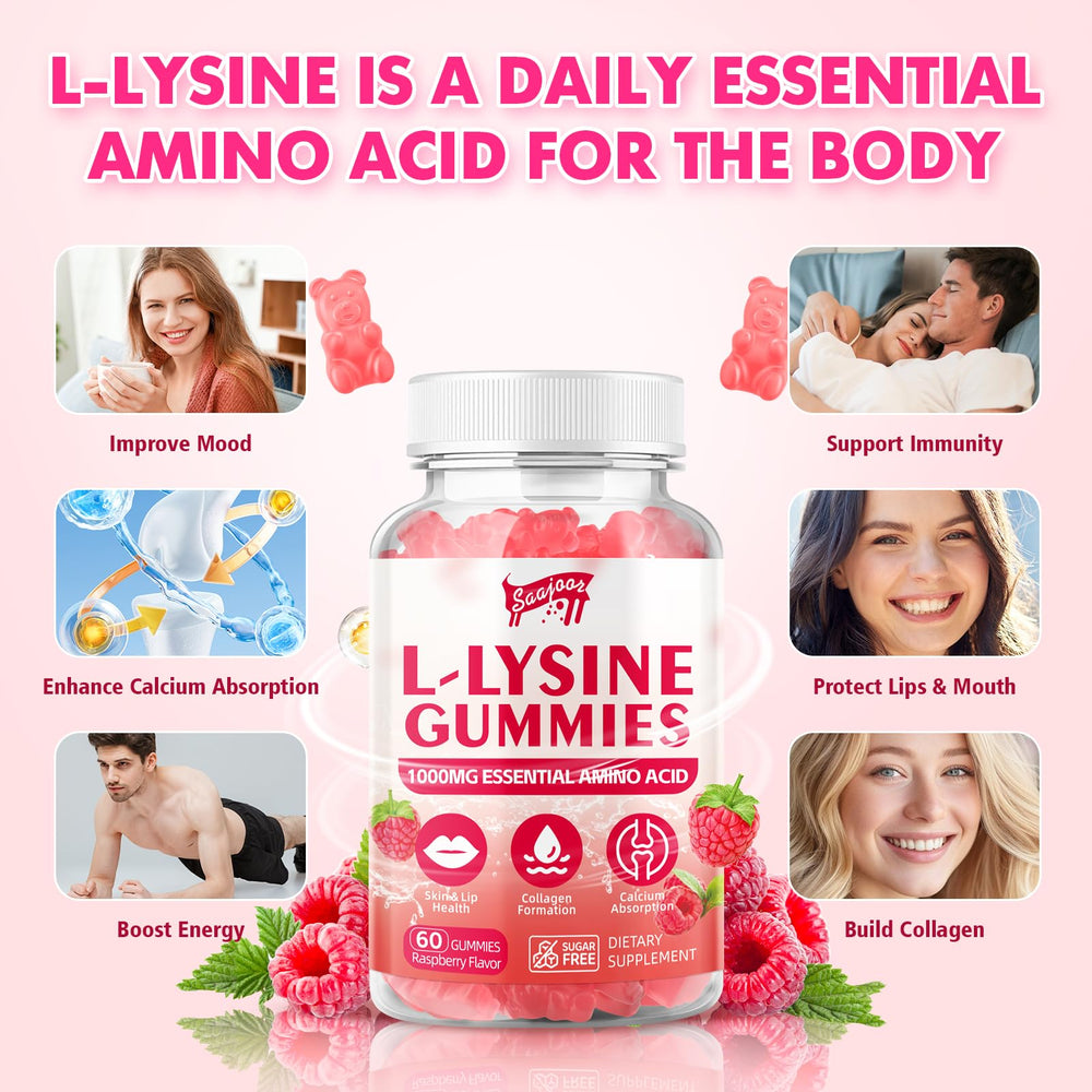 Close-up of raspberry-flavored vegan L-Lysine gummy