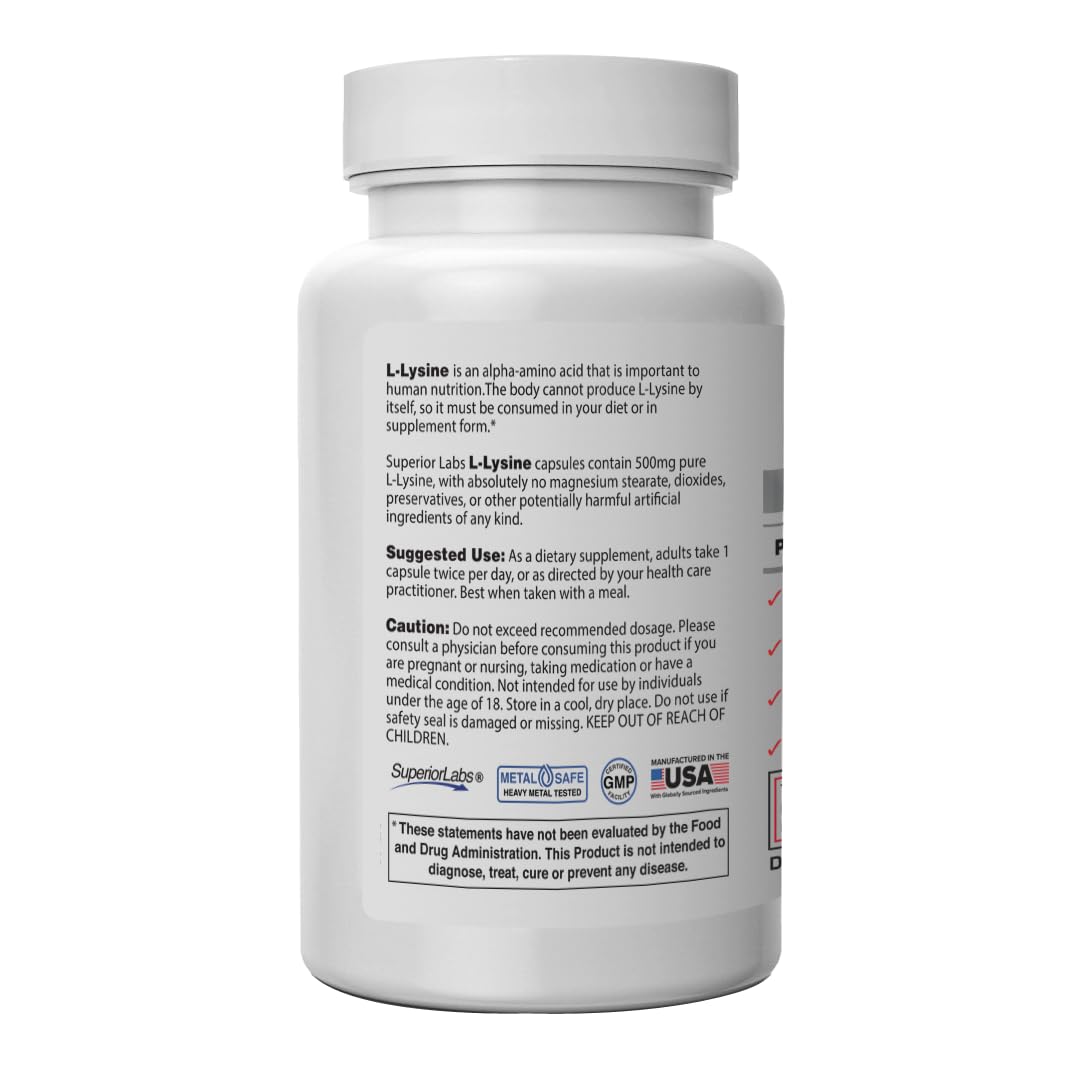 Close-up of L-Lysine 500 mg immune support capsules