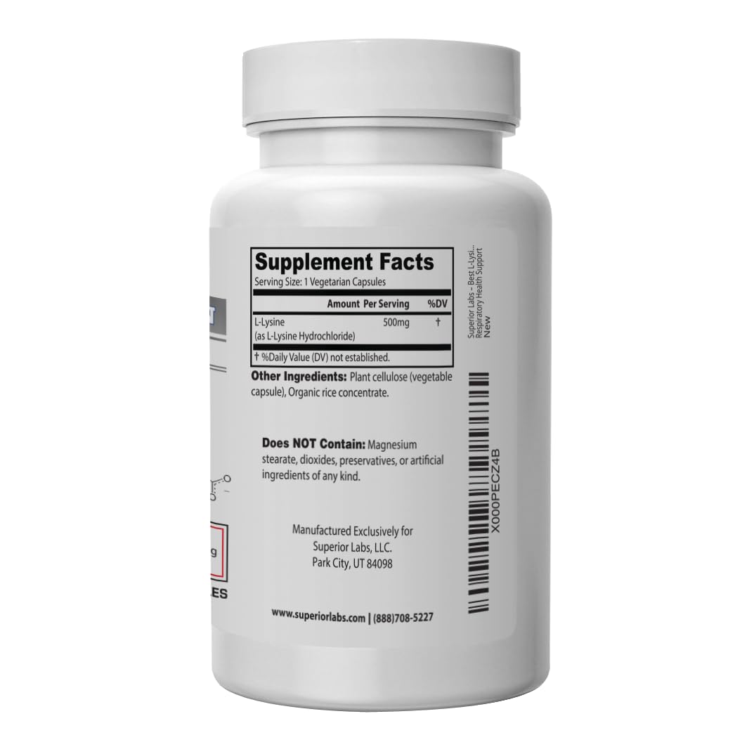 Pure L-Lysine 500 mg capsules, non-GMO