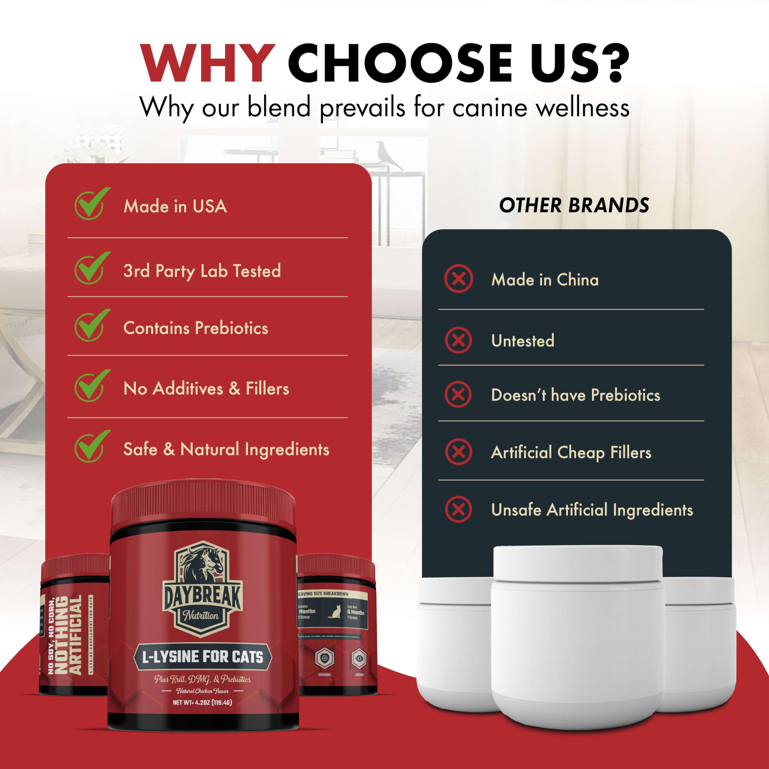 60-day satisfaction guarantee badge on cat supplement packaging