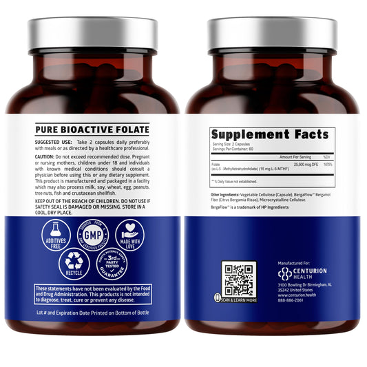 Close-up of the L-Methylfolate label highlighting 12.75mg dosage