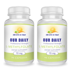 Two-bottle package of L-Methylfolate 15mg with 180 capsules.