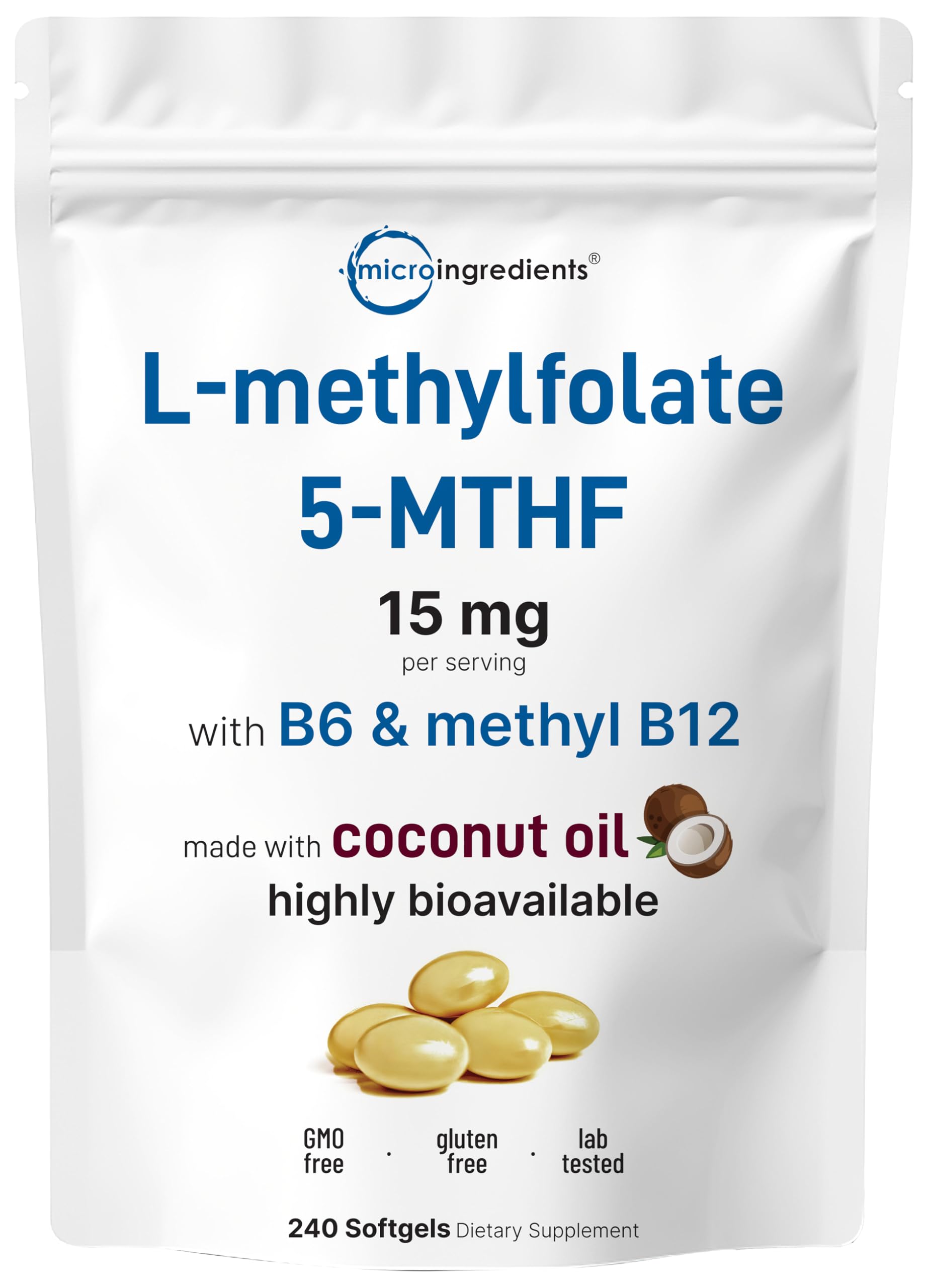 L-Methylfolate 15mg softgels with coconut oil - front view