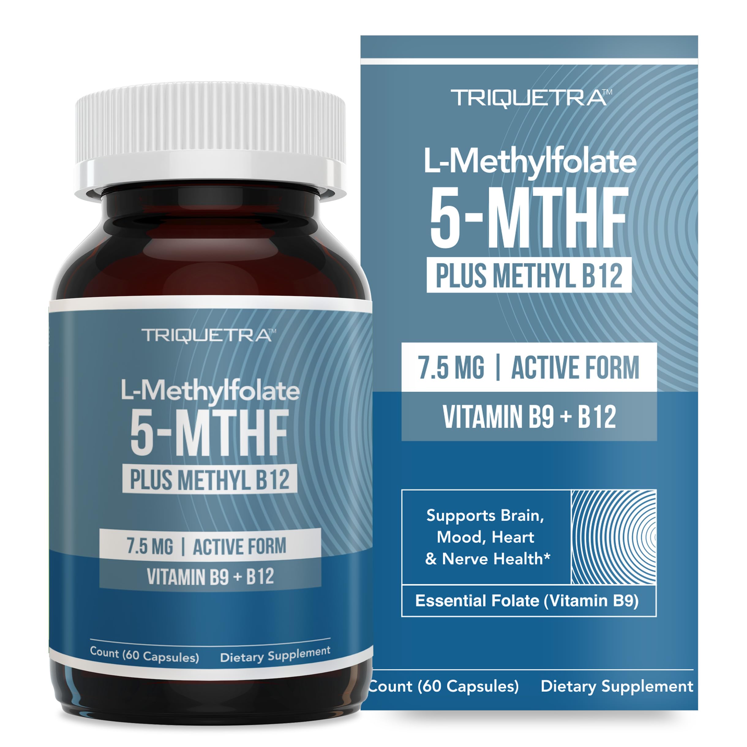 Bottle of L Methylfolate 7.5 mg + Methyl B12 capsules (60 capsules)