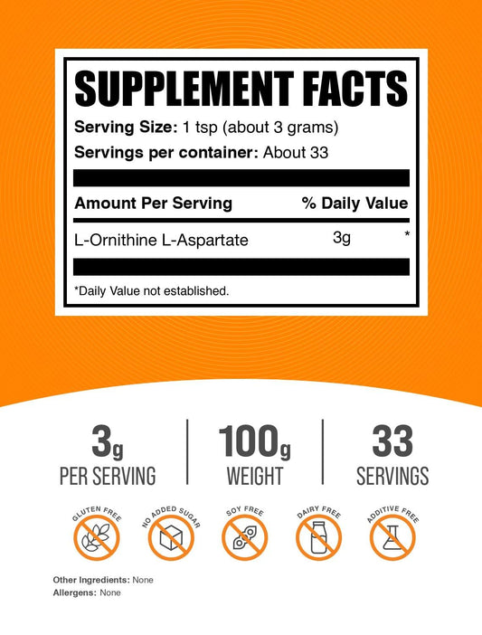 Two 100g packs of L-Ornithine L-Aspartate Powder Pack of 2