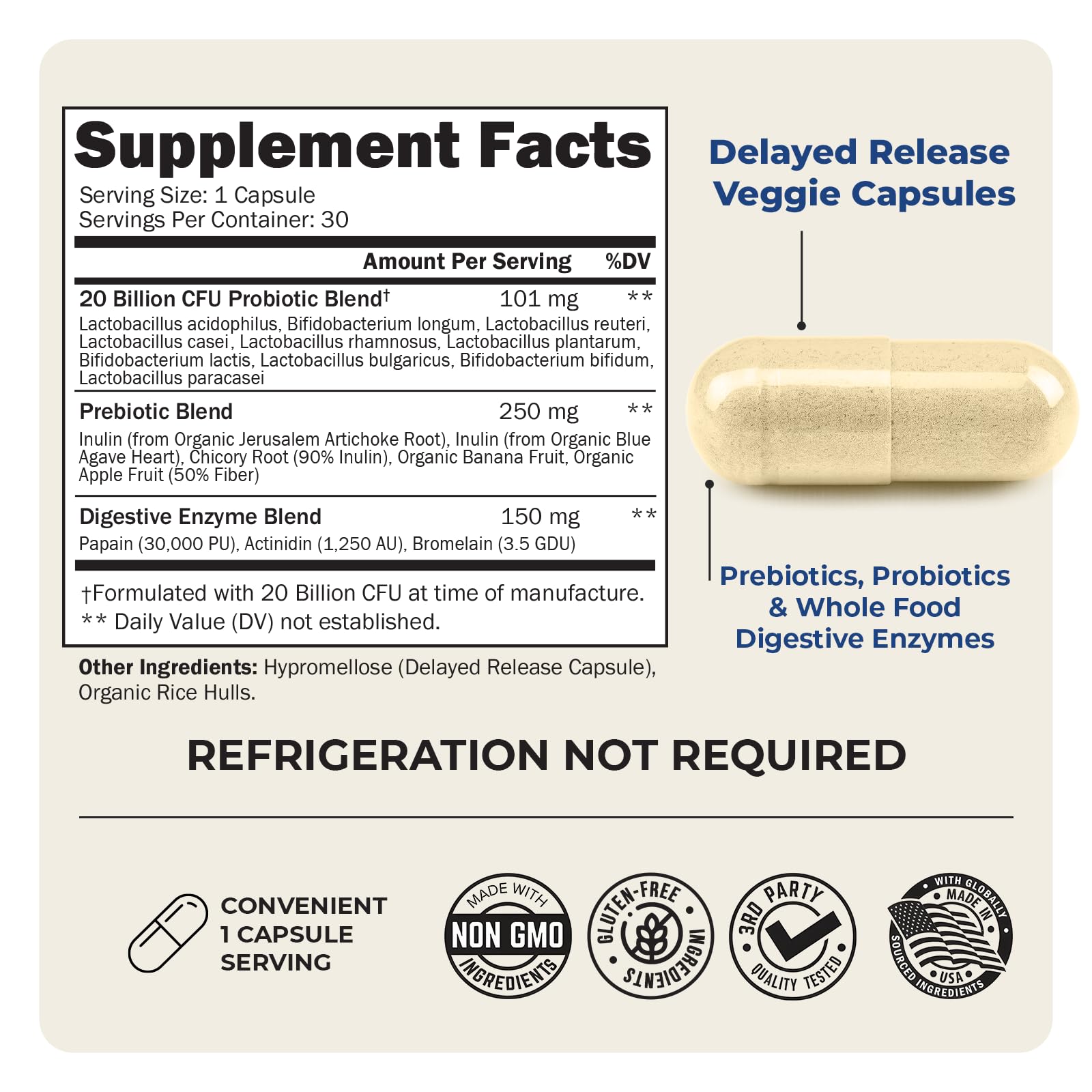 Illustration of L. Reuteri, inulin fiber and digestive enzymes