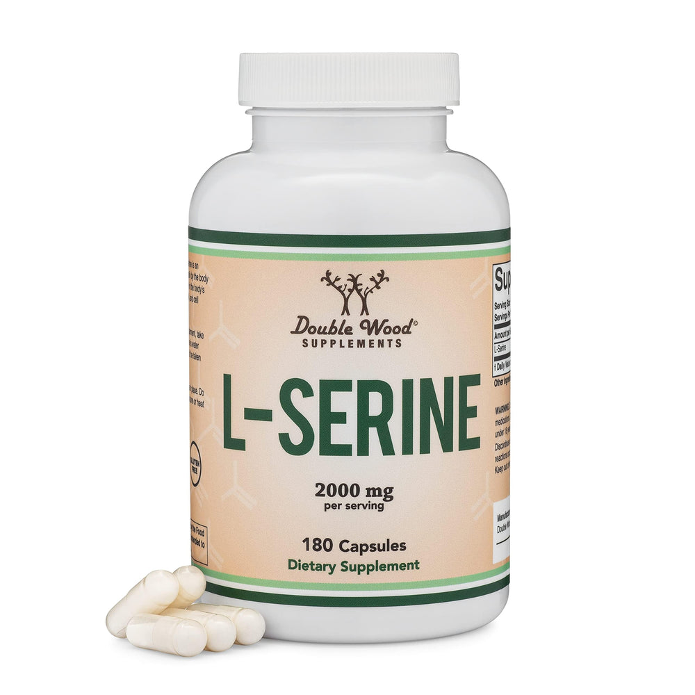 Front view of L-Serine capsules bottle showing 2,000 mg per serving