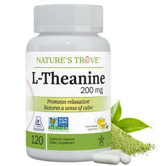 Bottle of L-Theanine 200mg by Nature's Trove - 120 Vegetarian Capsules