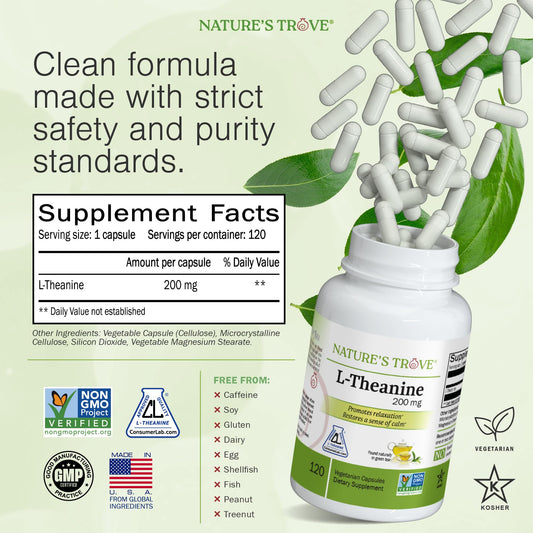 Close-up of L-Theanine 200mg vegetarian capsules