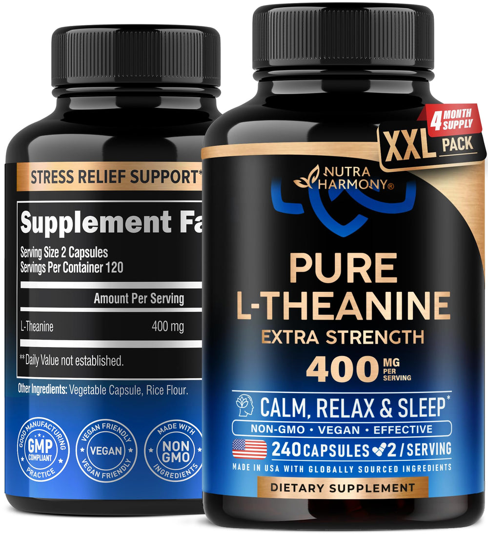 Bottle of L-Theanine 400 mg supplement