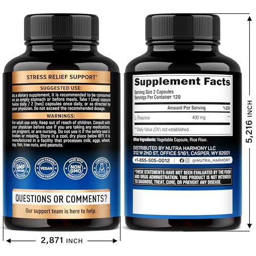 L-Theanine 400 mg bottle label with capsules