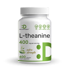 L-Theanine 400mg bottle – 400 capsules on white background
