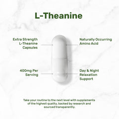 Front view of extra strength L-Theanine 400mg packaging