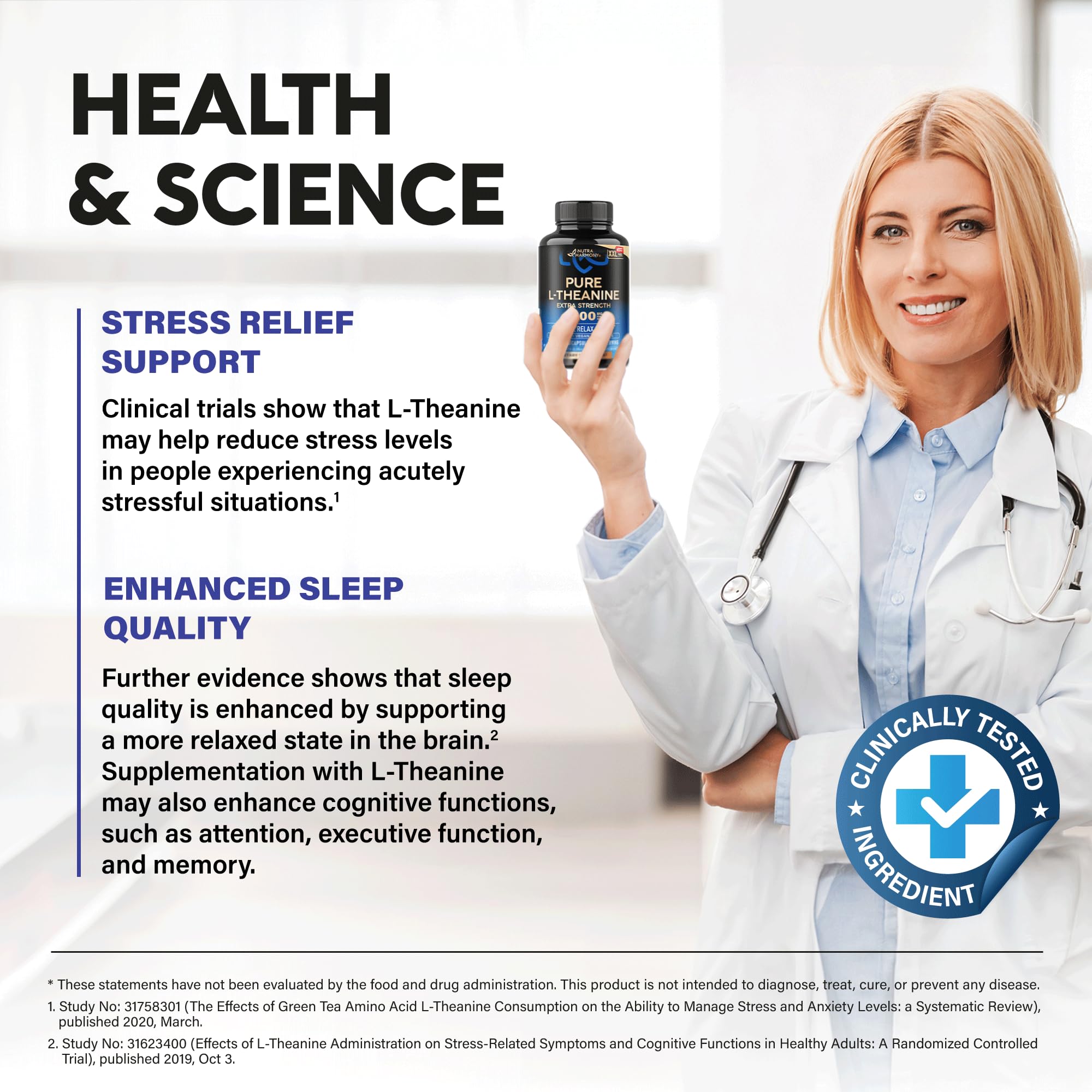 Made in USA badge on L-Theanine bottle