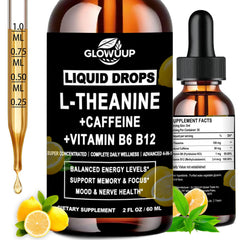Bottle of L-Theanine Caffeine Liquid Drops with dropper