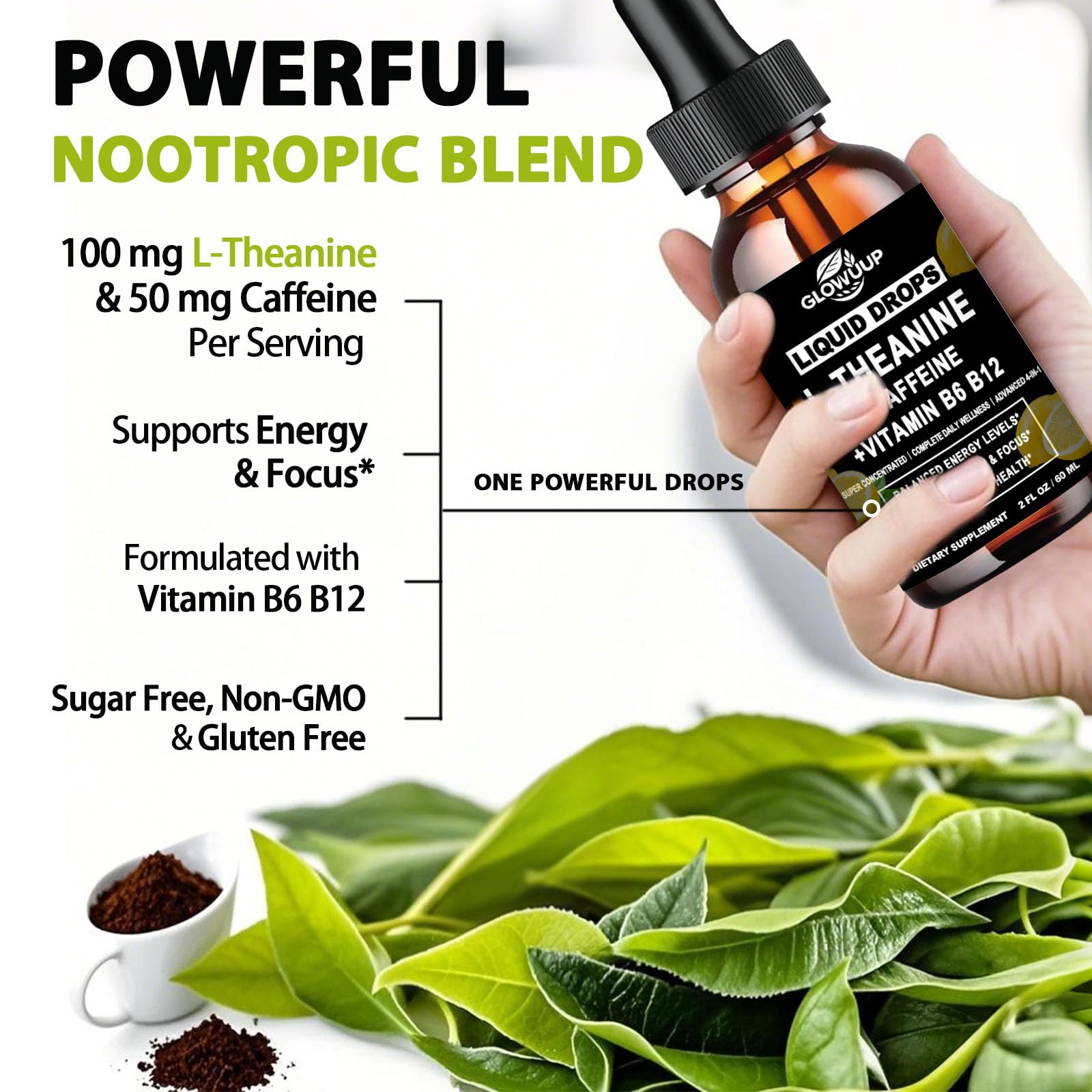 Label highlighting L-Theanine and caffeine ingredients