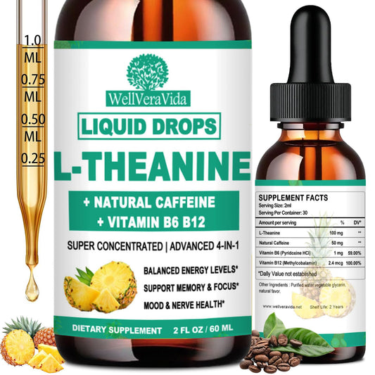 L-Theanine Caffeine Liquid Drops bottle with 100mg L-Theanine and caffeine blend