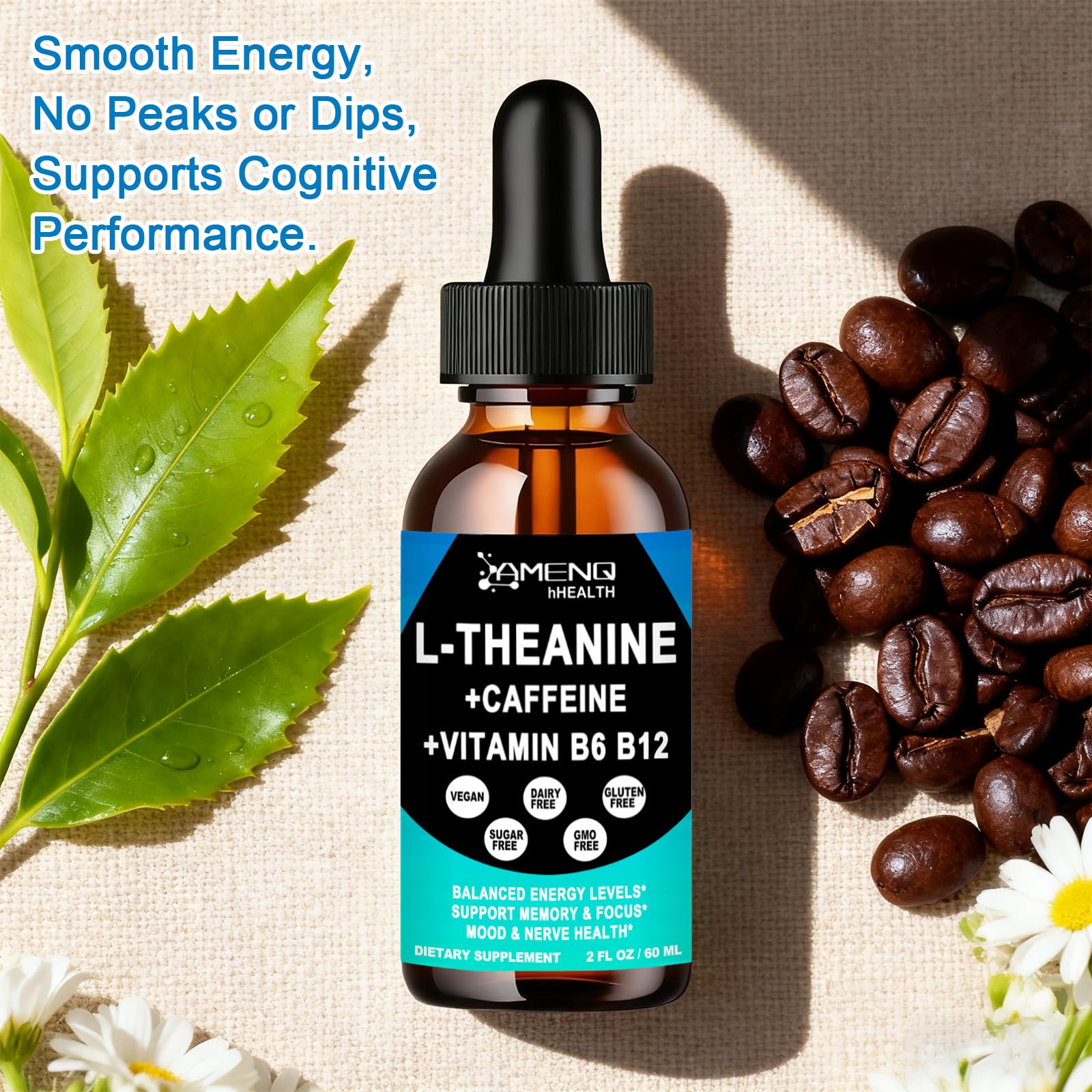 Person preparing to use L-Theanine Caffeine Liquid Drops for focus