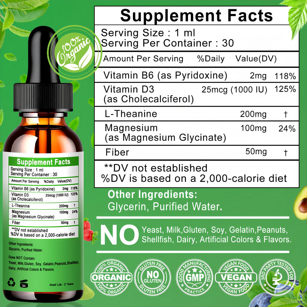 30 servings per bottle of L-Theanine Drops