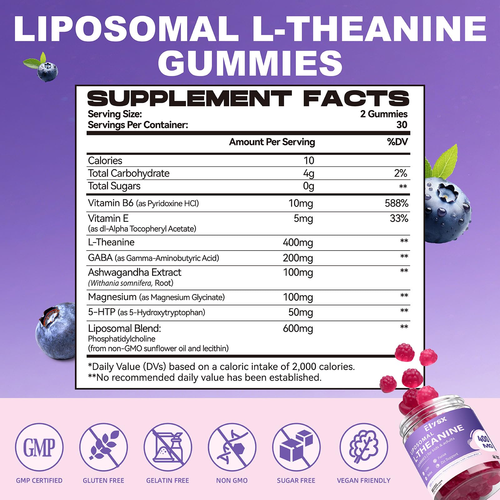 L-Theanine 400mg and GABA gummies for relaxation and stress relief