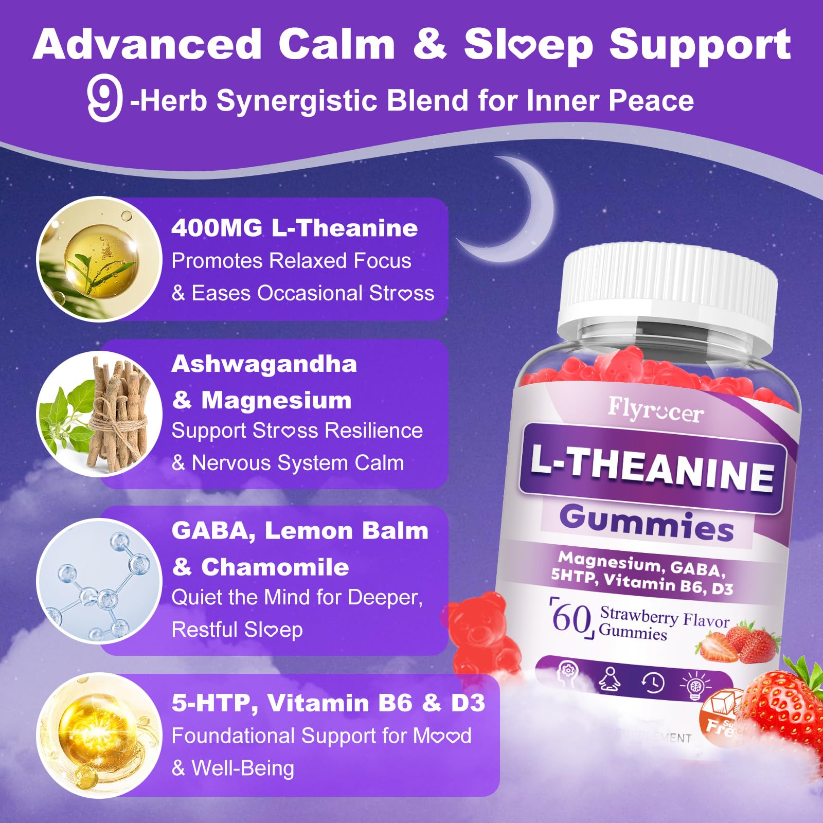 Close-up of strawberry-flavored L-Theanine Gummies