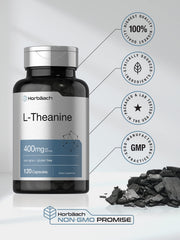 Close-up of L-Theanine label highlighting non-GMO and gluten-free