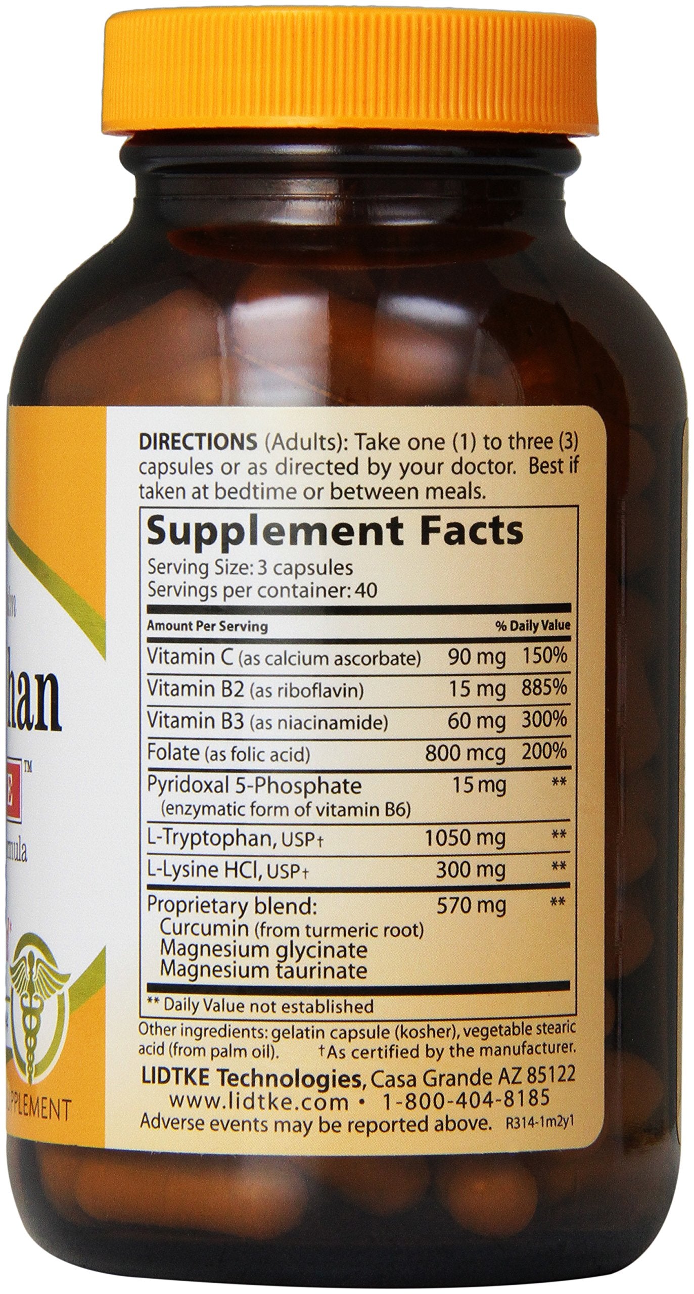 Bottle of Lidtke L-Tryptophan Complete Capsules, 30 count