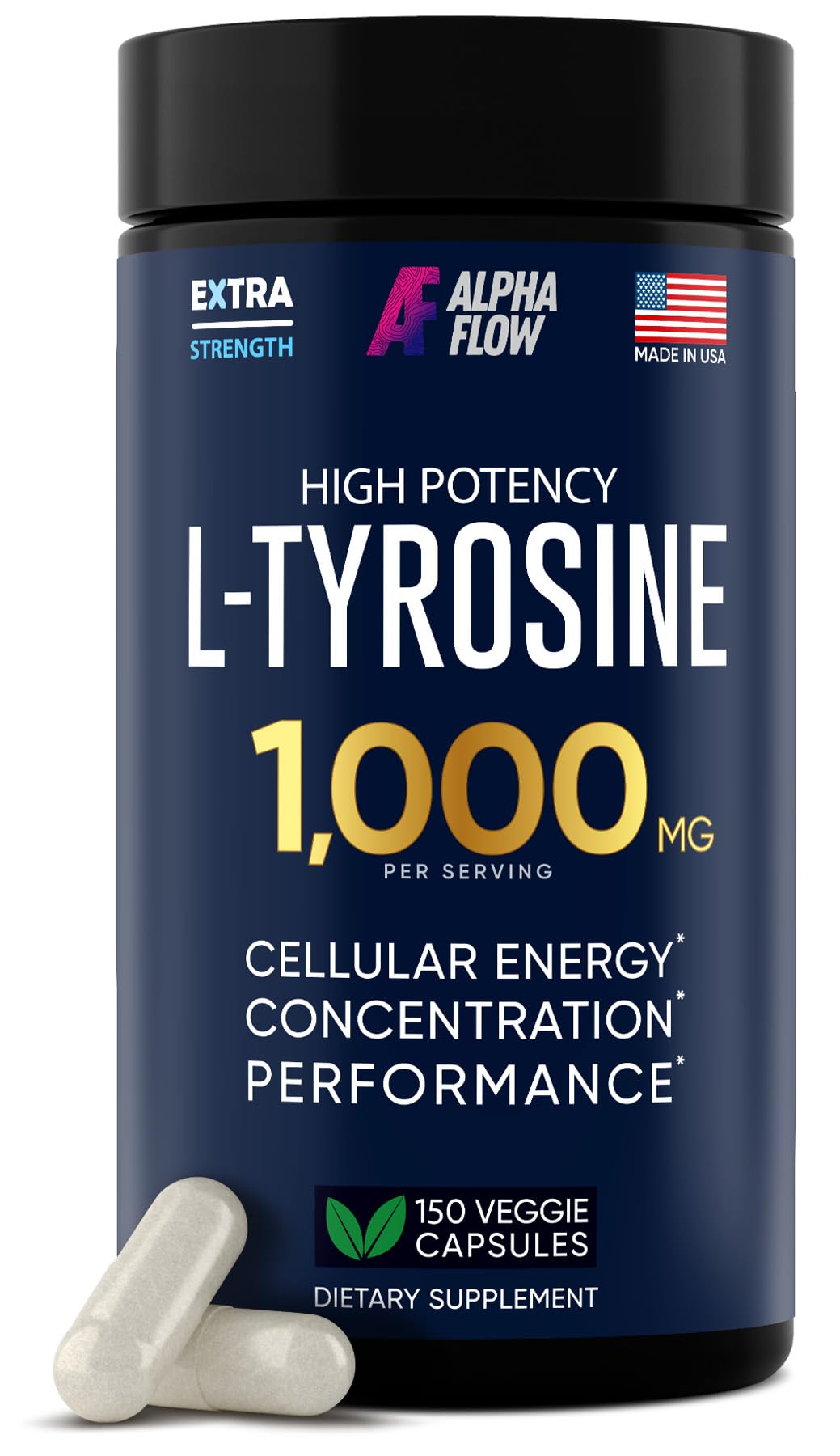 L-Tyrosine 1000mg capsules bottle front view