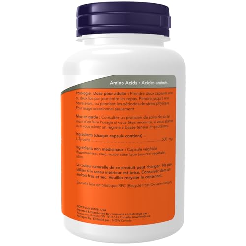 Close-up of L-Tyrosine 500 mg capsules