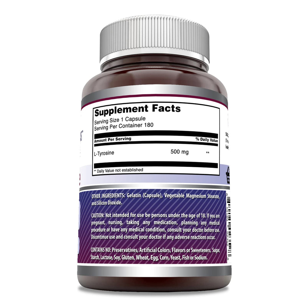 Nutrition facts label for L-Tyrosine bottle