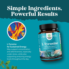Bottle of L-Tyrosine 500mg capsules on white background