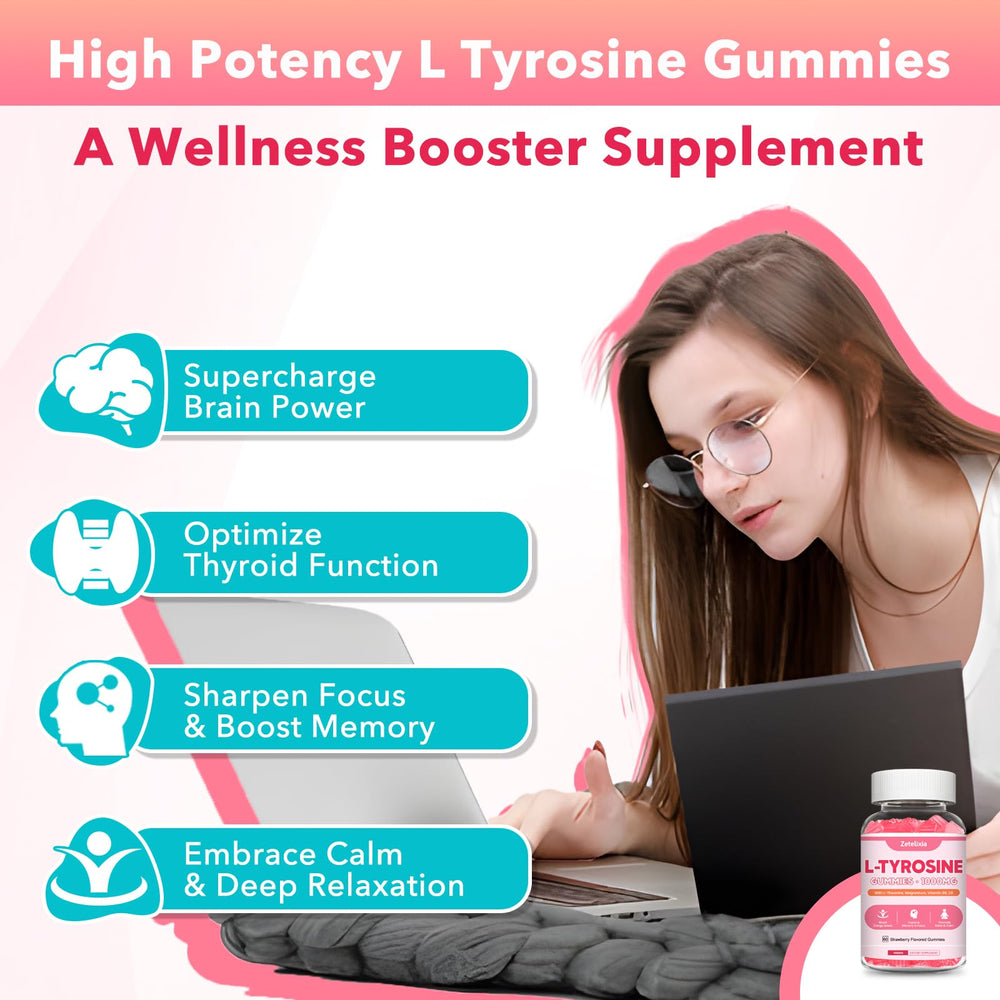 Close-up of L Tyrosine Gummies 120-count label