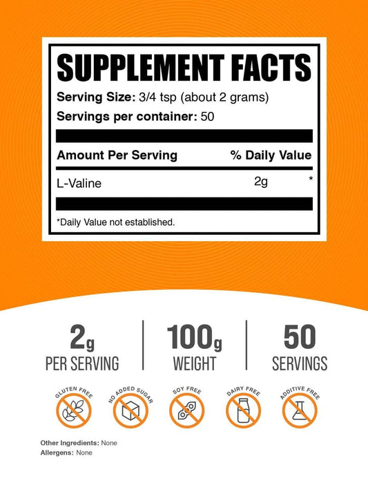 Measuring scoop with L-Valine powder for 2g serving