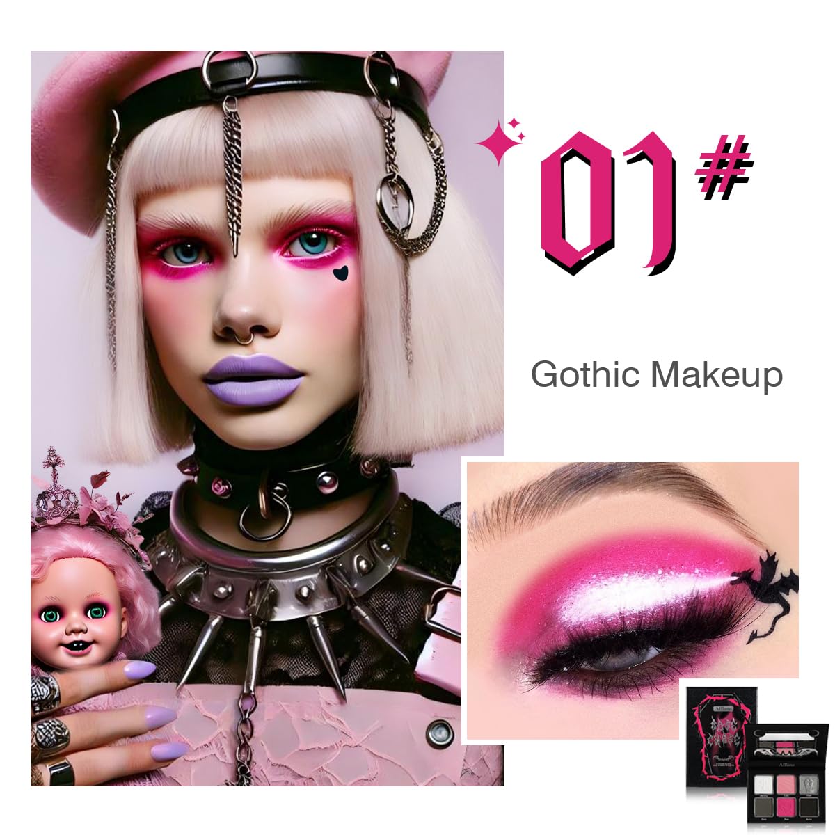 Matte white, pink, and grey shades for subtle to dramatic smokey looks.