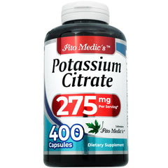 Close-up of potassium citrate capsules inside the bottle