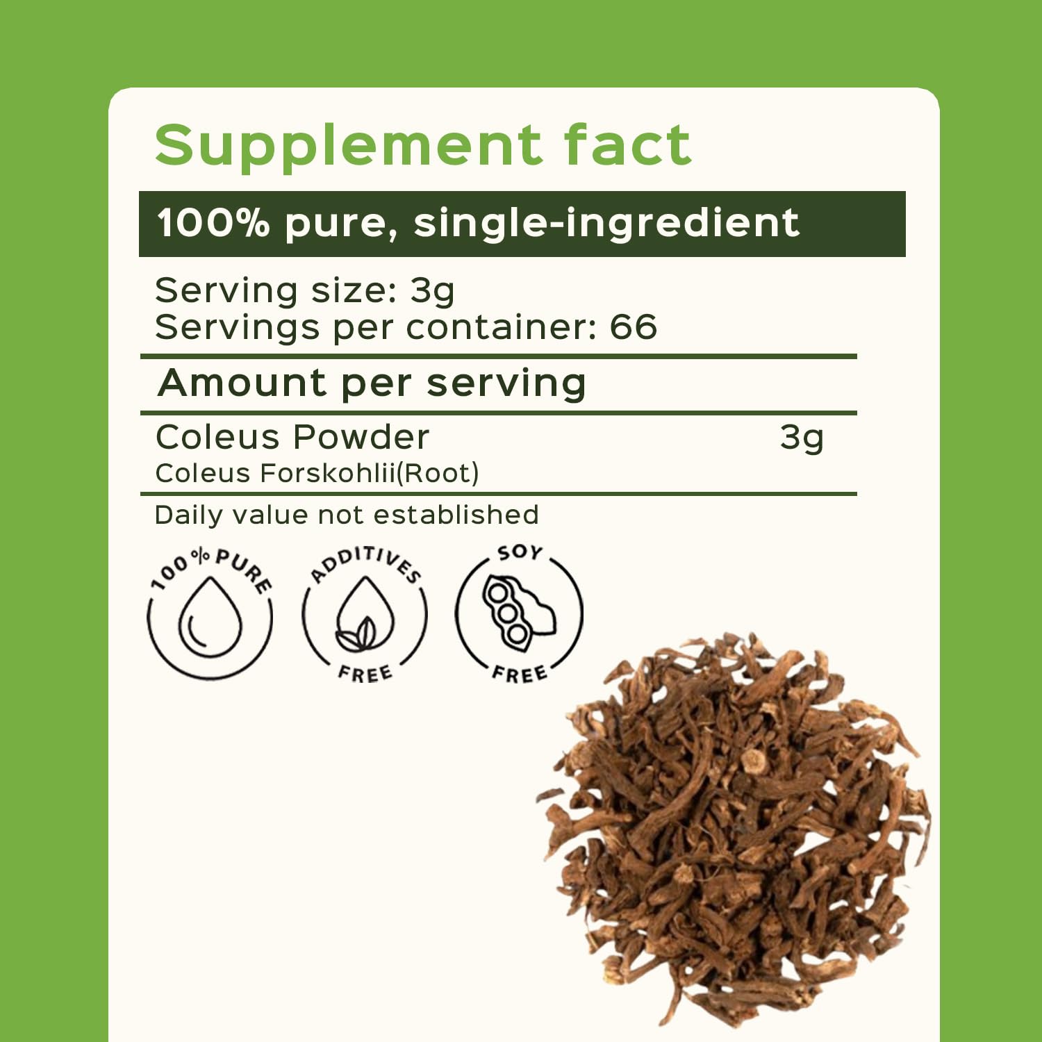 Lab-tested Coleus Forskohlii root powder in packaging