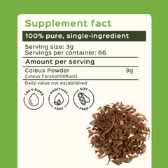 Lab-tested Coleus Forskohlii root powder in packaging