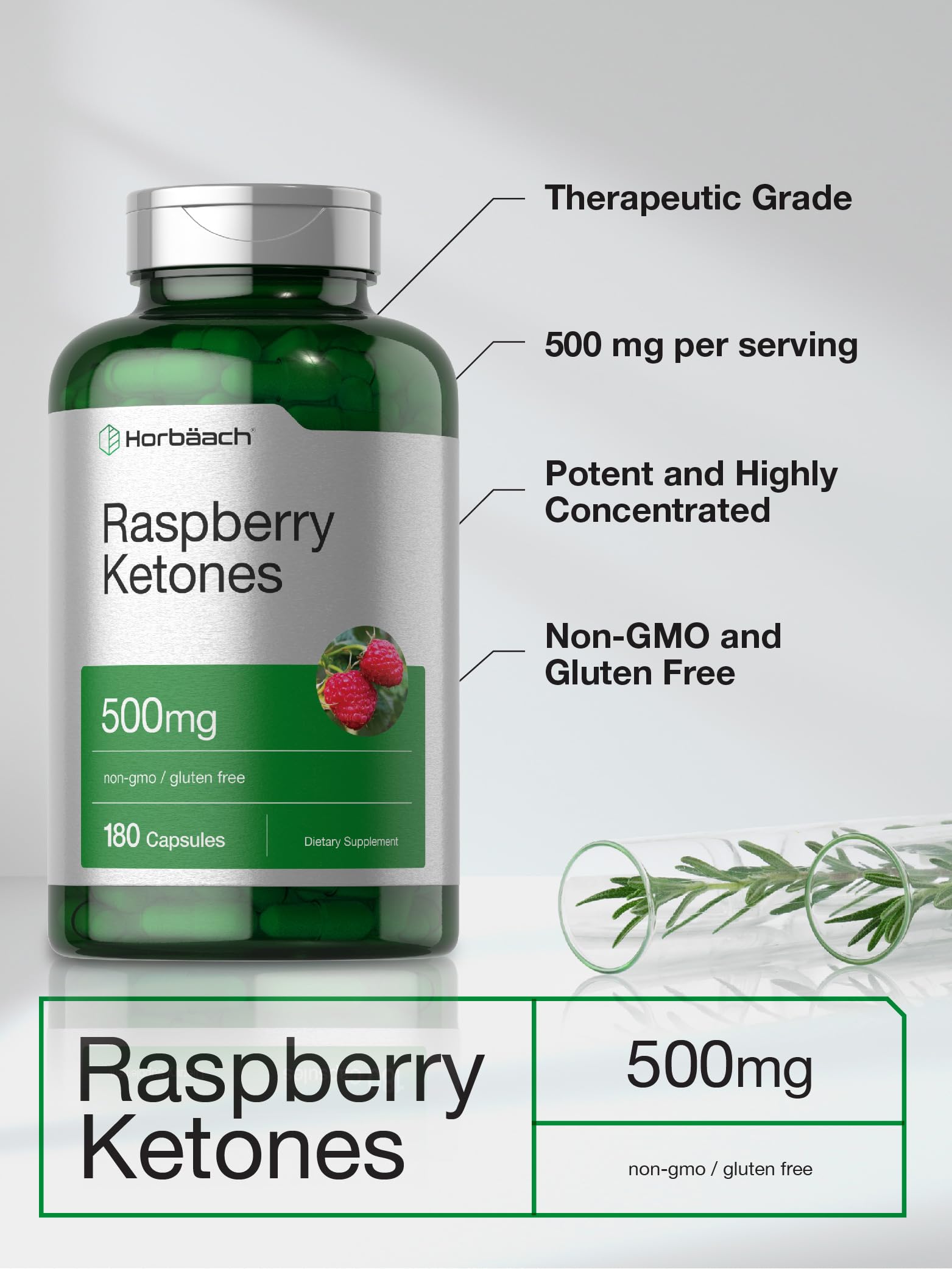 Lab-tested ingredients label for Raspberry Ketones
