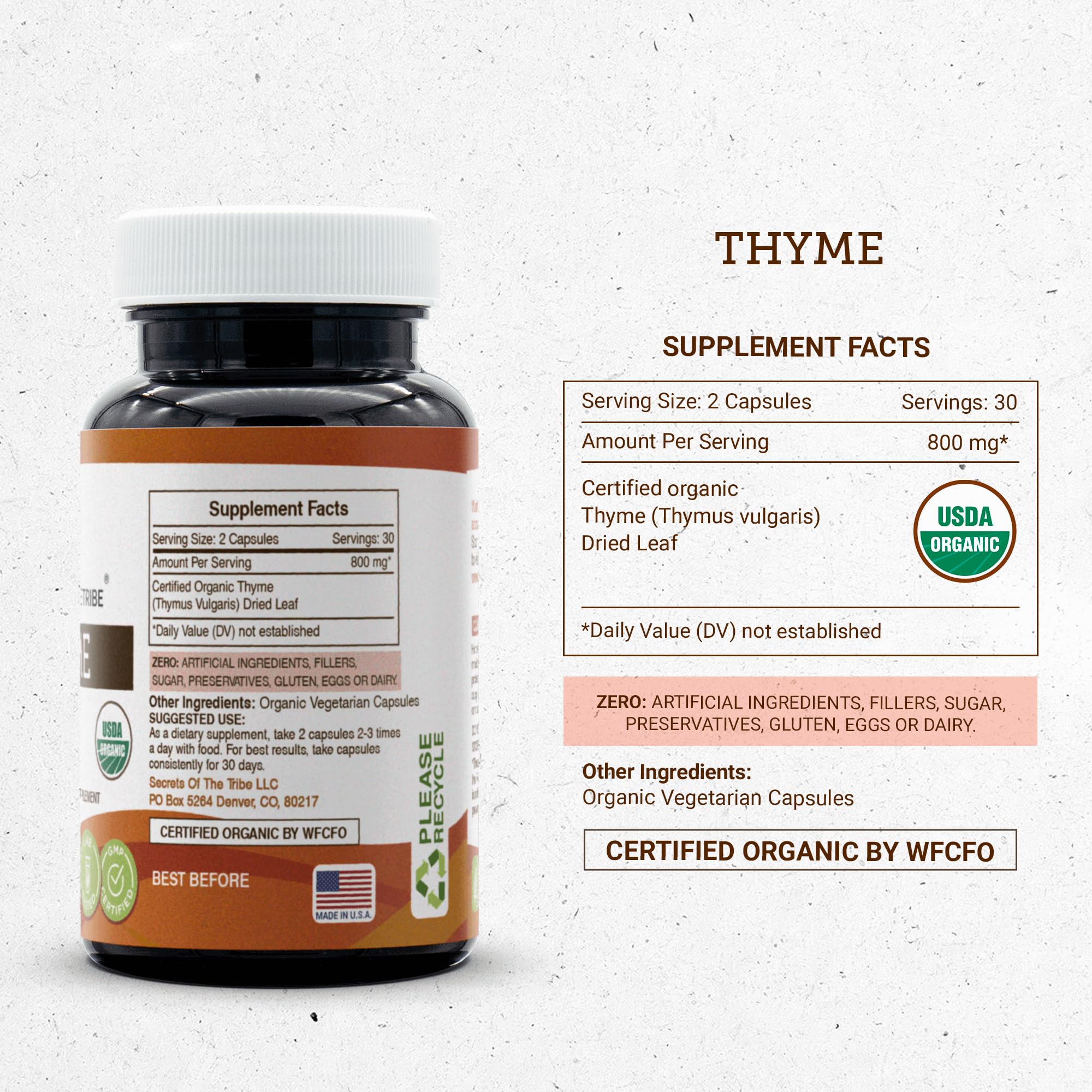 Third-party lab testing and purity seal for thyme capsules
