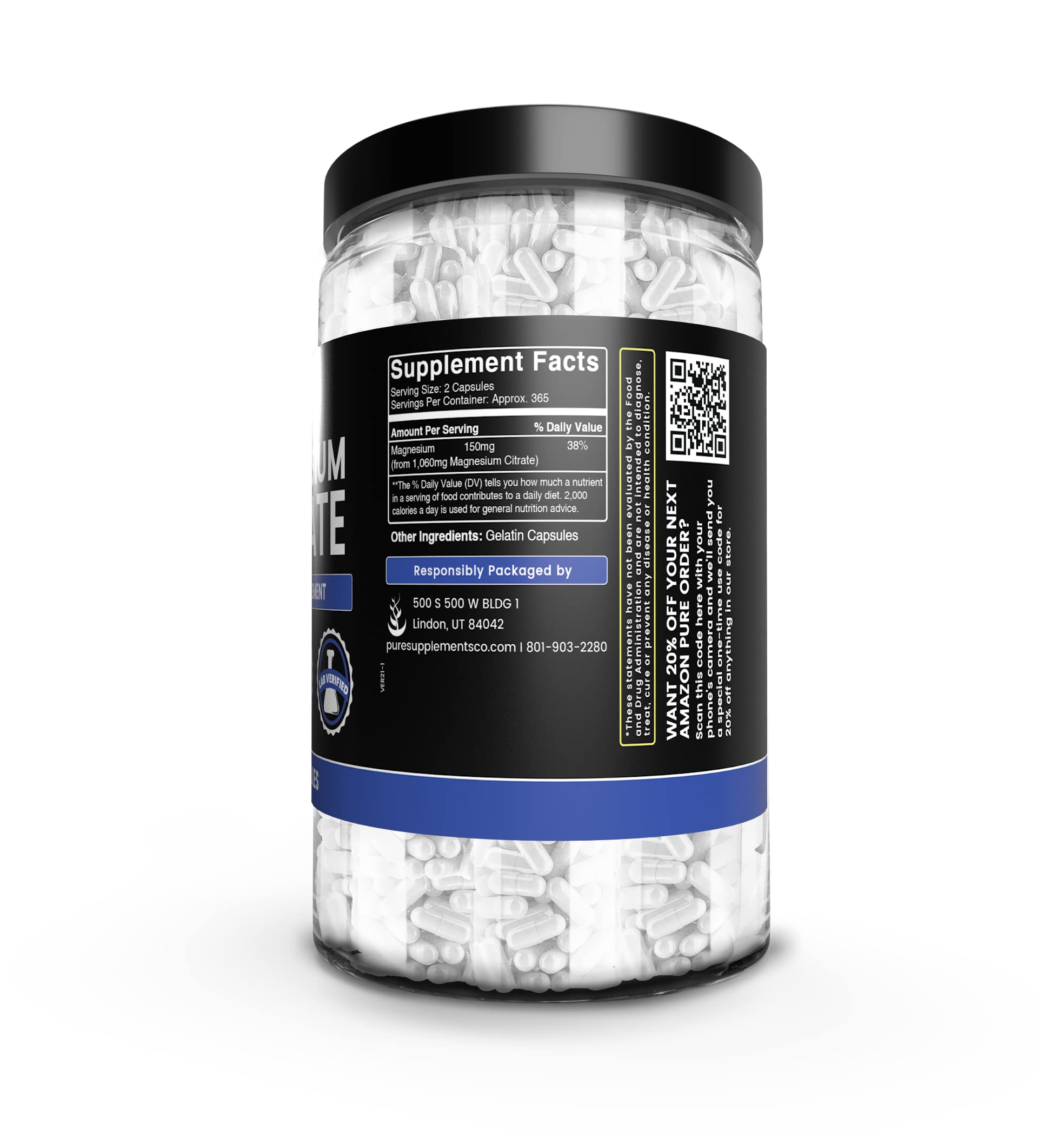 Lab-verified, additive-free magnesium citrate