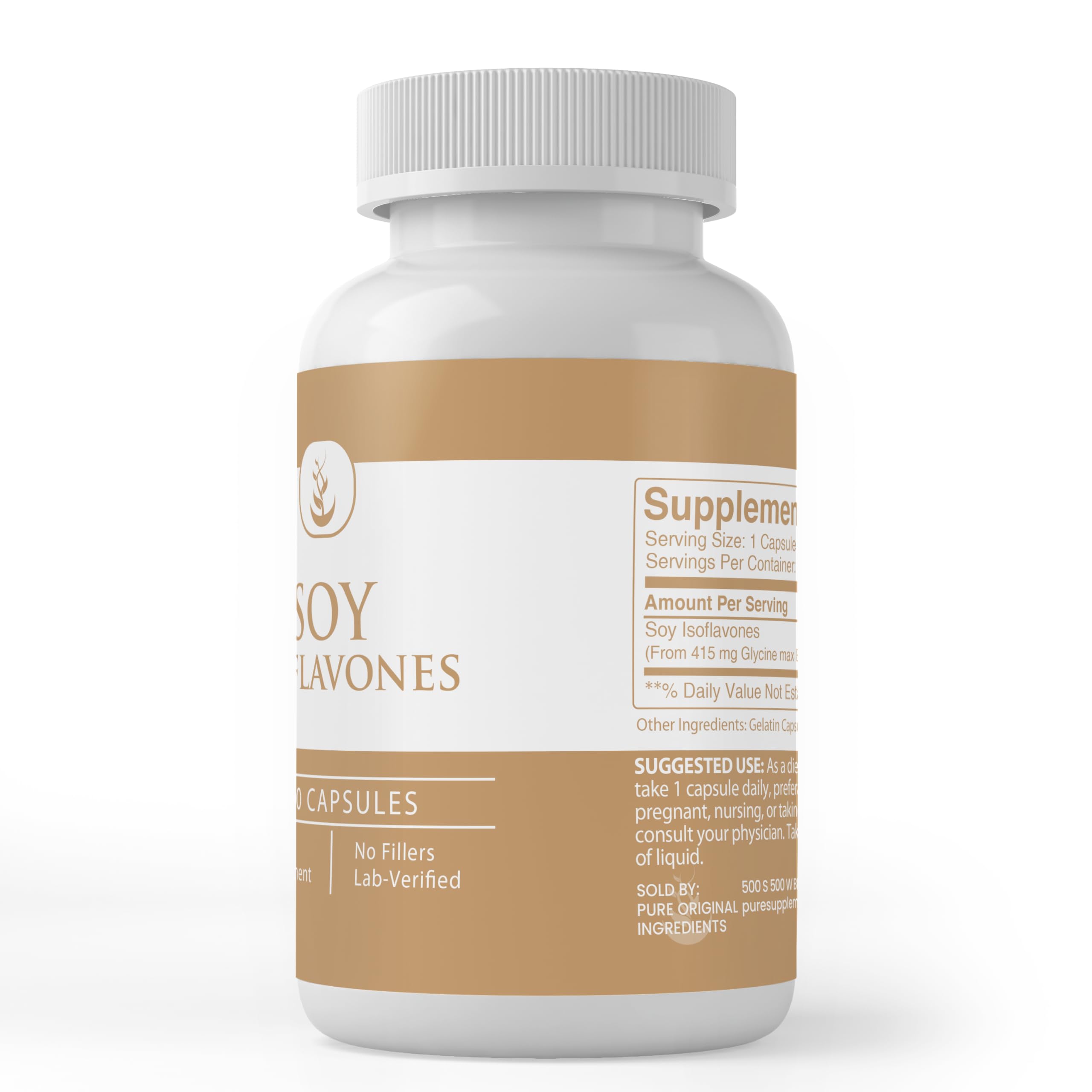 Lab verified seal on soy isoflavones supplement packaging