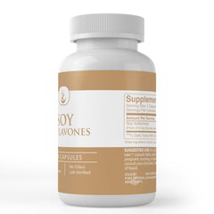 Lab verified seal on soy isoflavones supplement packaging