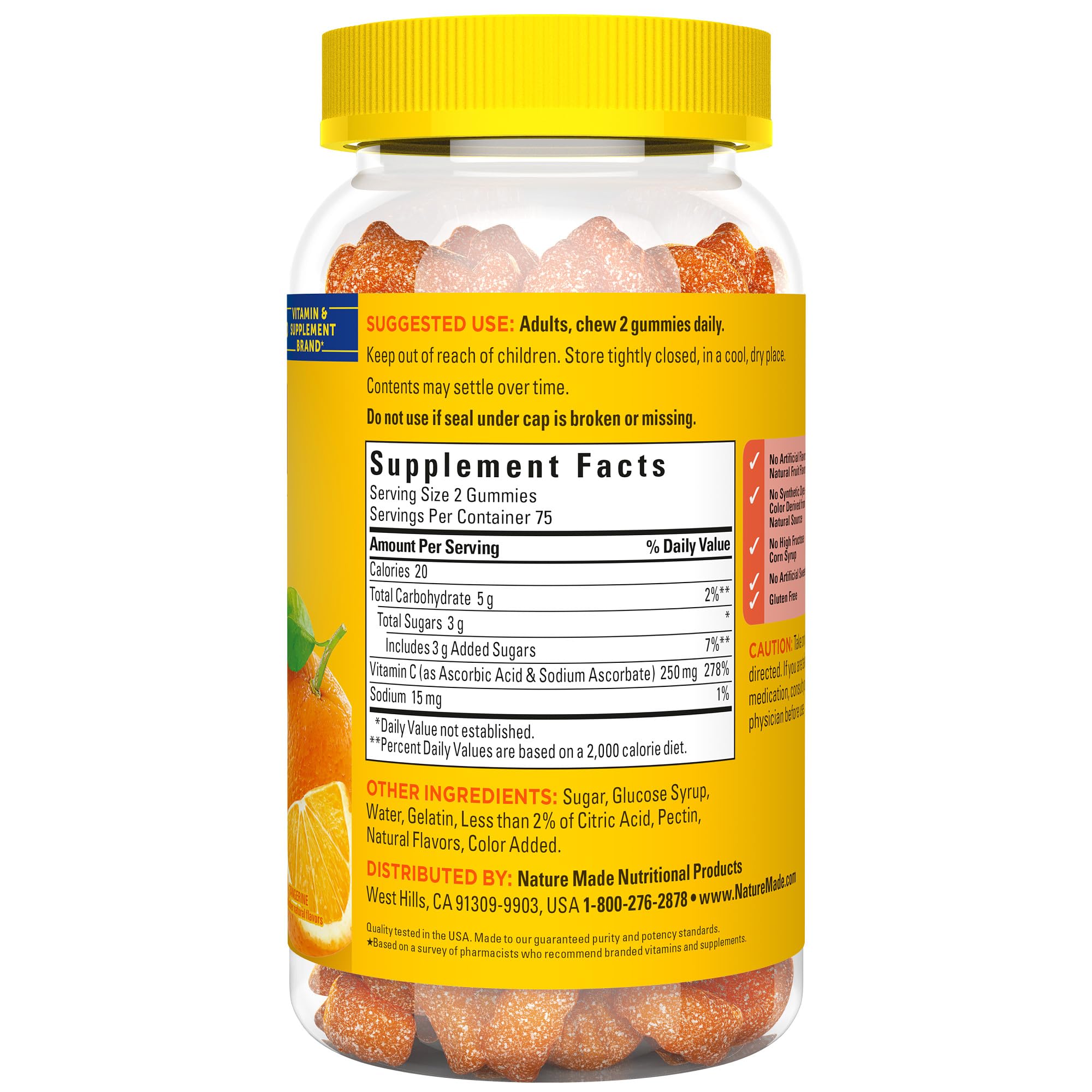 Close-up of the ingredient label on Vitamin C gummies package