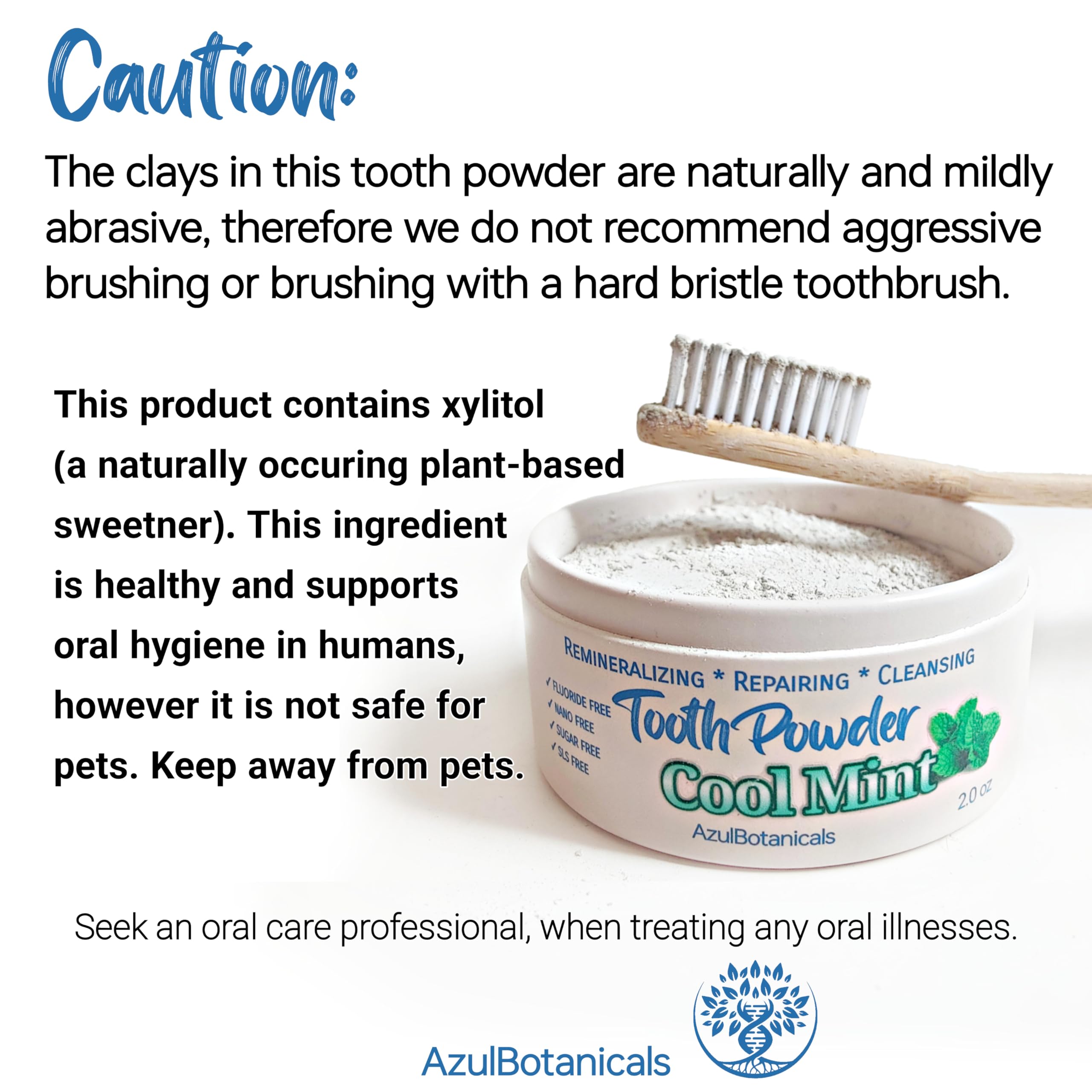 Packaging label showing fluoride-free, SLS-free, nano-free