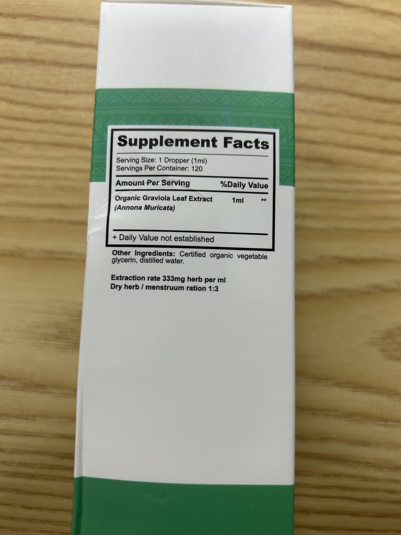 Label on soursop graviola extract bottle, 120 ml