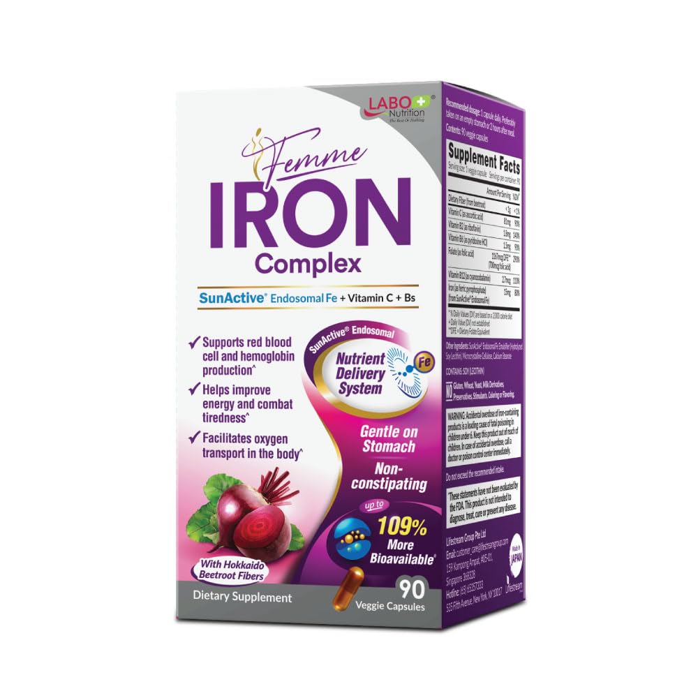 Front packaging of LABO Nutrition Femme Iron Endosomal SunActive 90 count